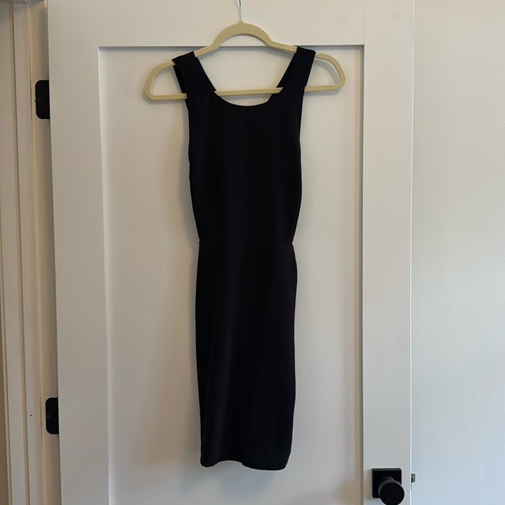 LOFT cross back black dress with pockets